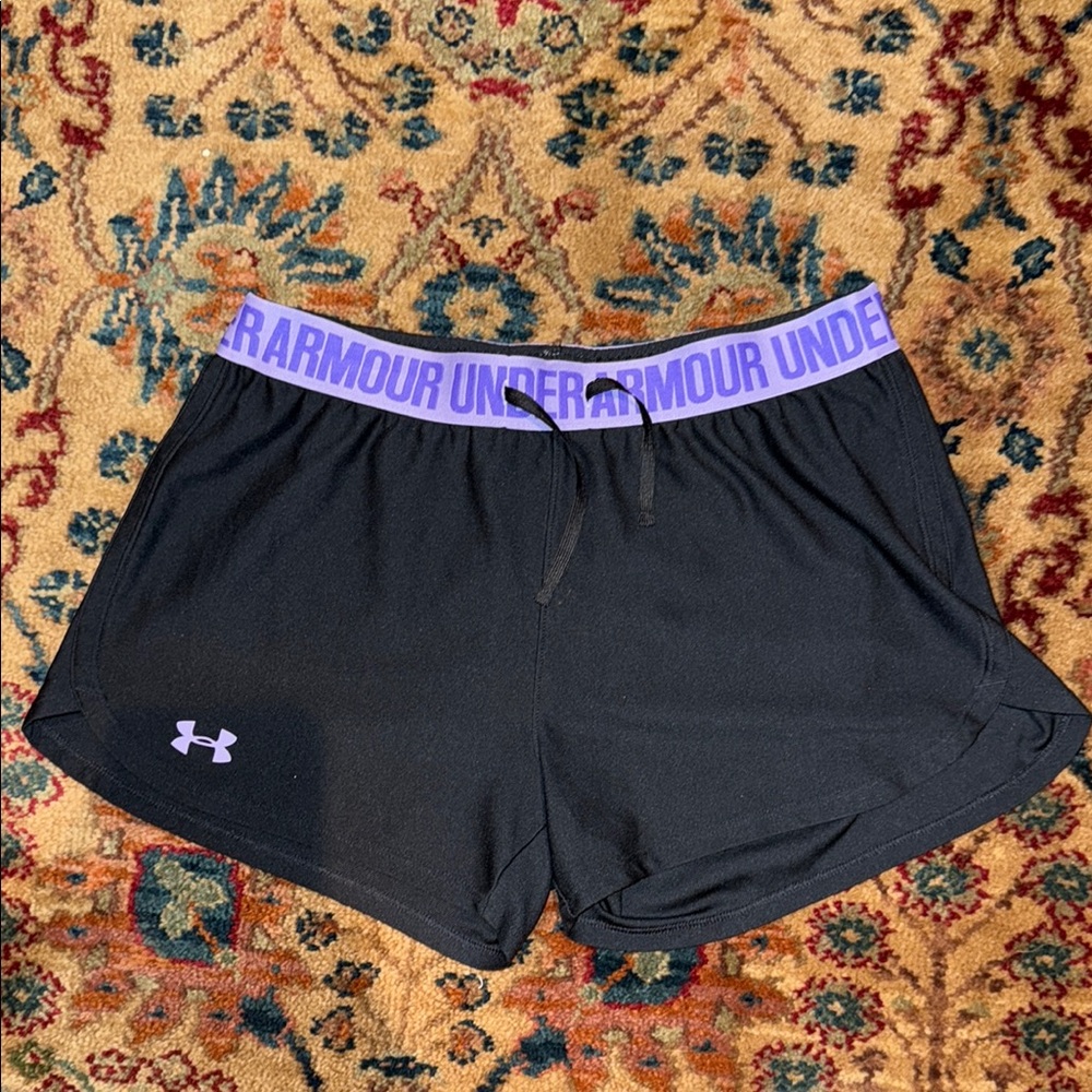 Under Armour Black and Purple Athletic Shorts Moisture-Wicking